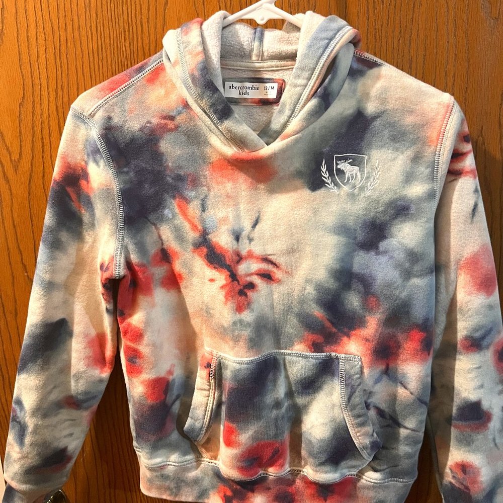 Abercrombie & Fitch Blue & Coral Tie Dye Kangaroo Pocket Pullover